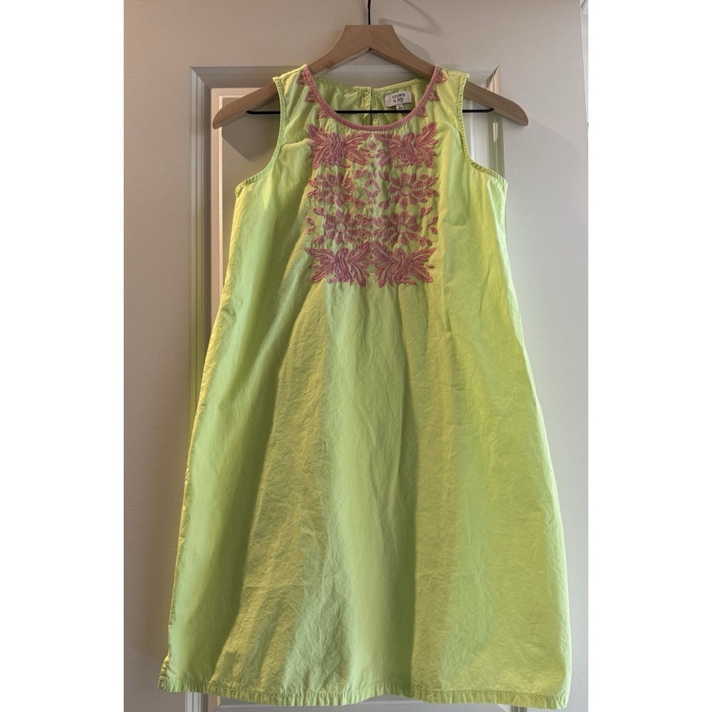 Crown & Ivy Womens 16 Embroidered Cotton Shift Dress Lime Green Pink Boho
